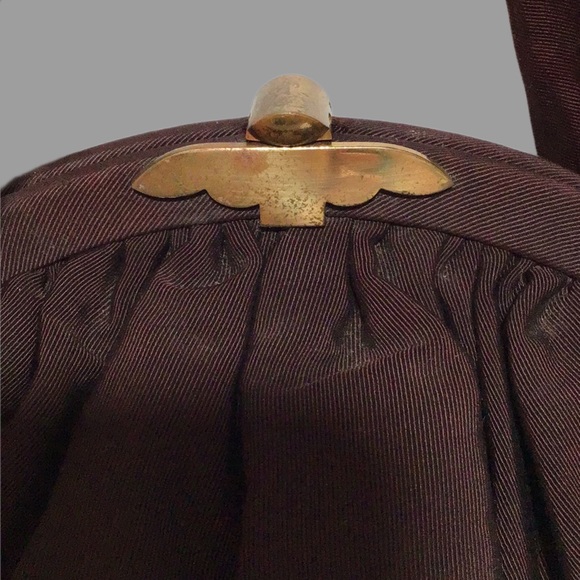 Vintage Handbag, Arced Framed, Unique Clasp, Hanging Coin‎ Purse Inside, Brown - Picture 3 of 9